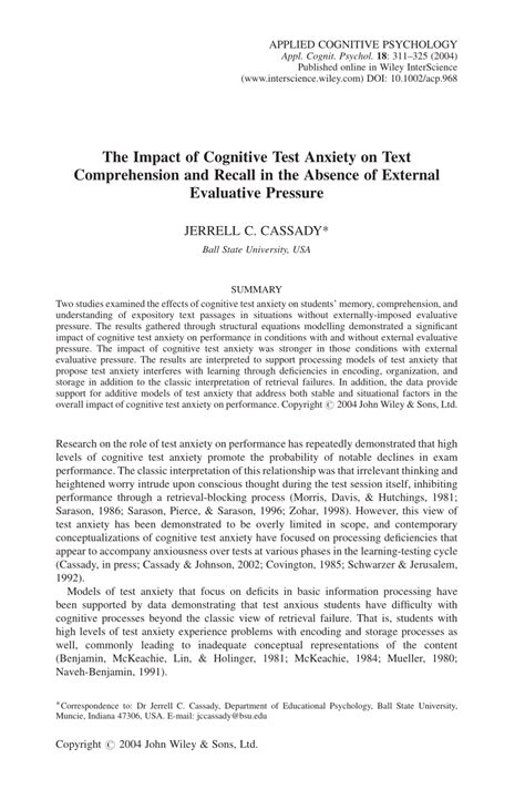 The impact of cognitive test anxiety on text 